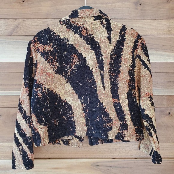 Paco Soler Vintage Tapestry Zebra Pattern Short Blazer Size S/M Tan Black 90s - Picture 6 of 12